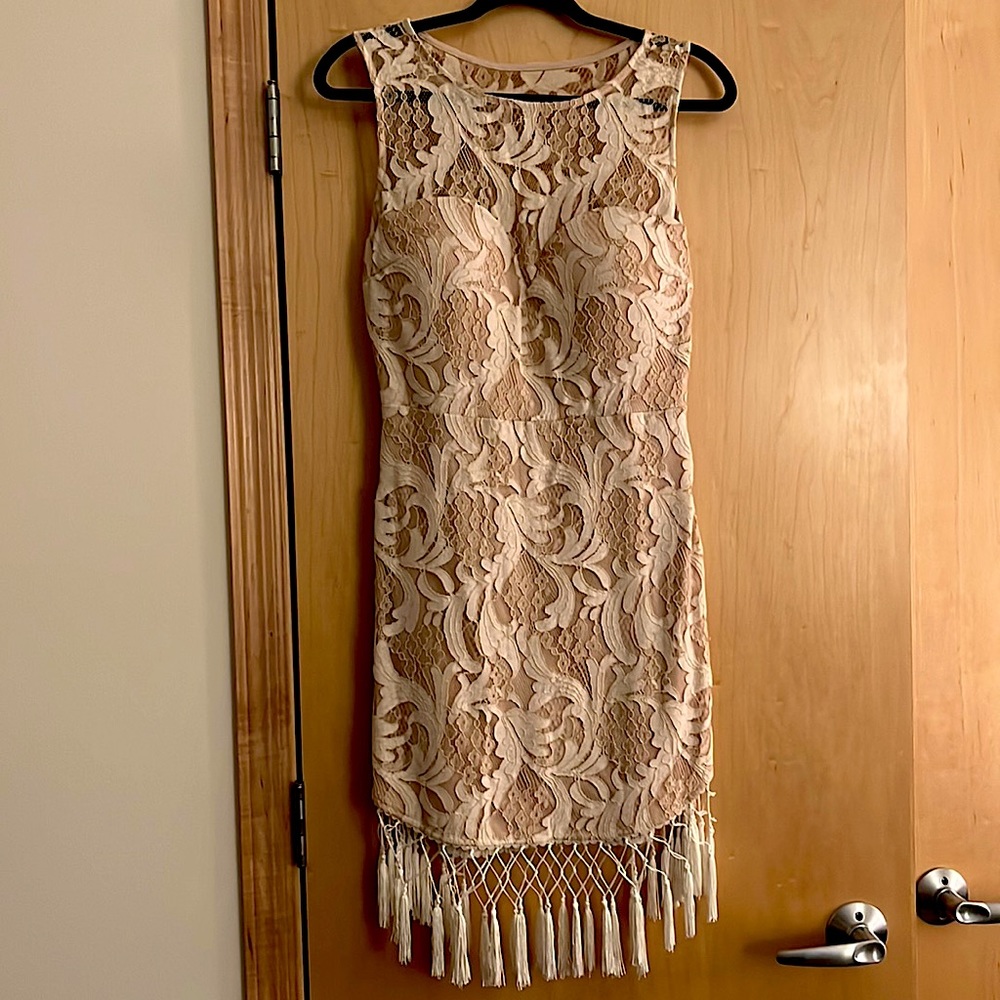 Akira cream fringe mini dress. Size large